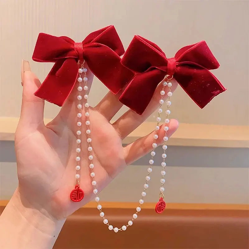 Clip de Cabello con Perlas y Lazo, Estilo Princesa para Mujeres y Niñas.