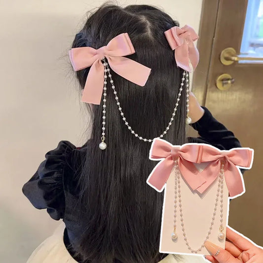 Clip de Cabello con Perlas y Lazo, Estilo Princesa para Mujeres y Niñas.